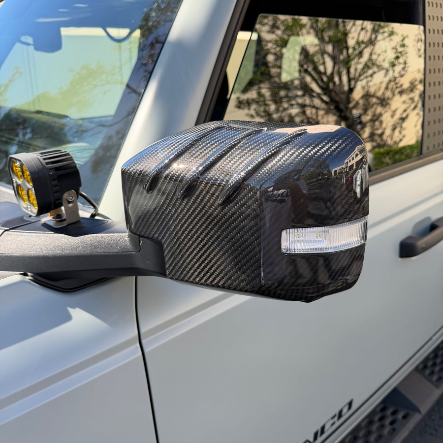 2021+ Ford Bronco Side View Mirror Cap Overlays - Ribbed Style (1 Pair)  - Real Dry Molded Carbon Fiber