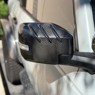 2021+ Ford Bronco Side View Mirror Cap Overlays - Ribbed Style (1 Pair)  - Real Dry Molded Carbon Fiber