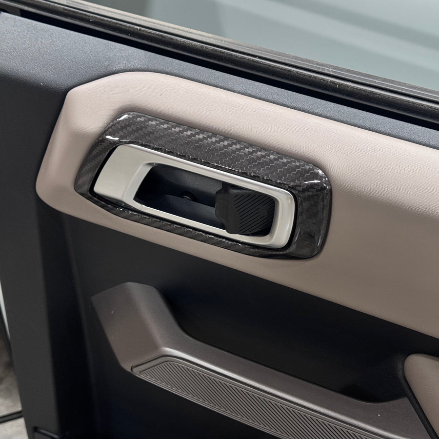 2021+ Ford Bronco Inner Door Handle Cover Overlay (4 Piece Kit) - Real Dry Molded Carbon Fiber