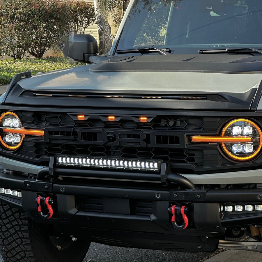2021+ Ford Bronco Hood Protector Stone Guard w/ Amber LED Lights