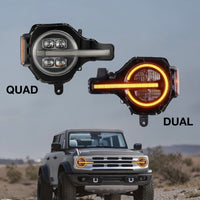 2021+ Ford Bronco Quad / Dual Projector LED Amber/ White Headlight (Raptor Style) - Fits 2 & 4 Door (1 Pair)